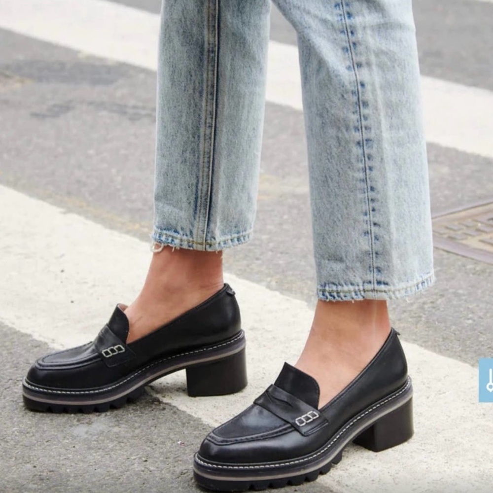 Bernardo Black Leather Flats with Chunky Heel